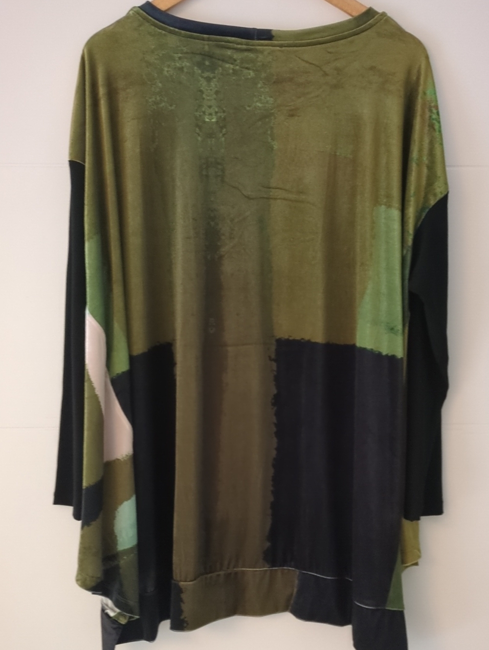 Alembika Trapeze Abstract Print Velvet Green Oversized Tunic Top Sz S(8-12) Boho - Picture 9 of 9